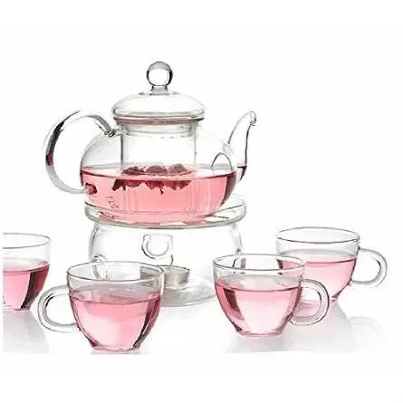 6-Piece Glass Tea Pot Set with 4 Cups Teapot Warmer and Infuser by HomePacific