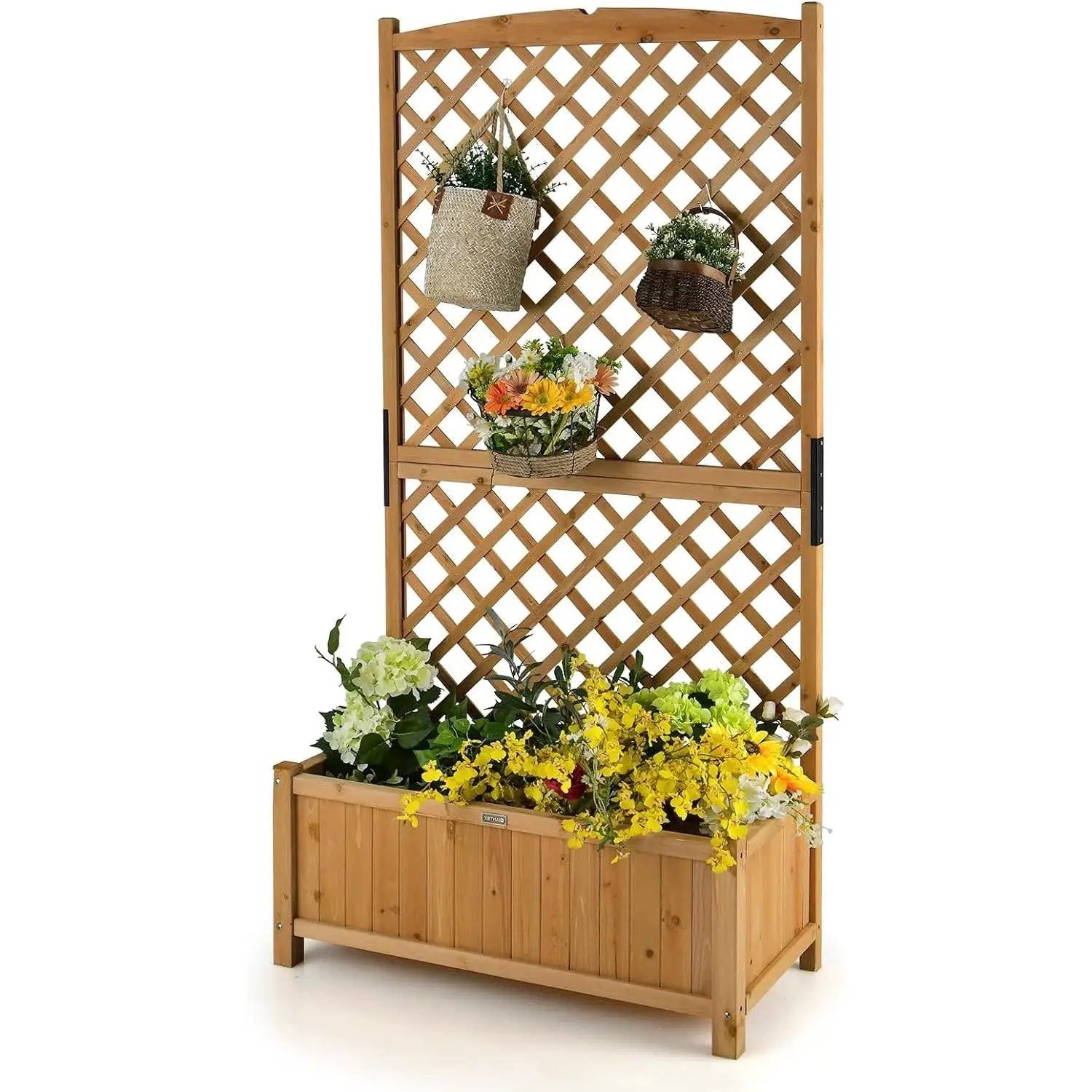 Outdoor Fir Wood Raised Garden Bed Planter Box with 71-inch High Trellis by HomePacific