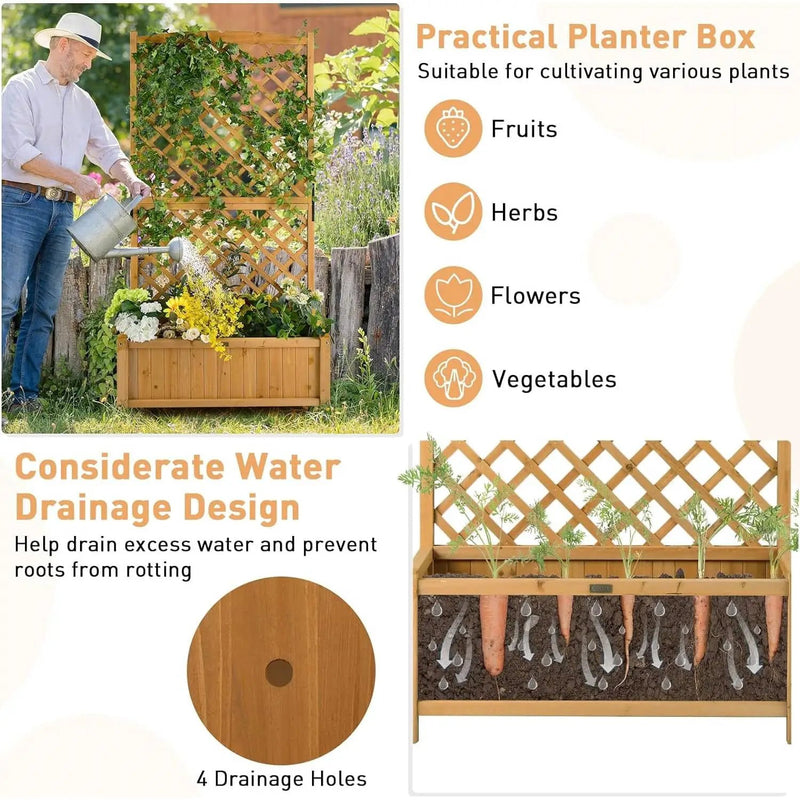 Outdoor Fir Wood Raised Garden Bed Planter Box with 71-inch High Trellis by HomePacific