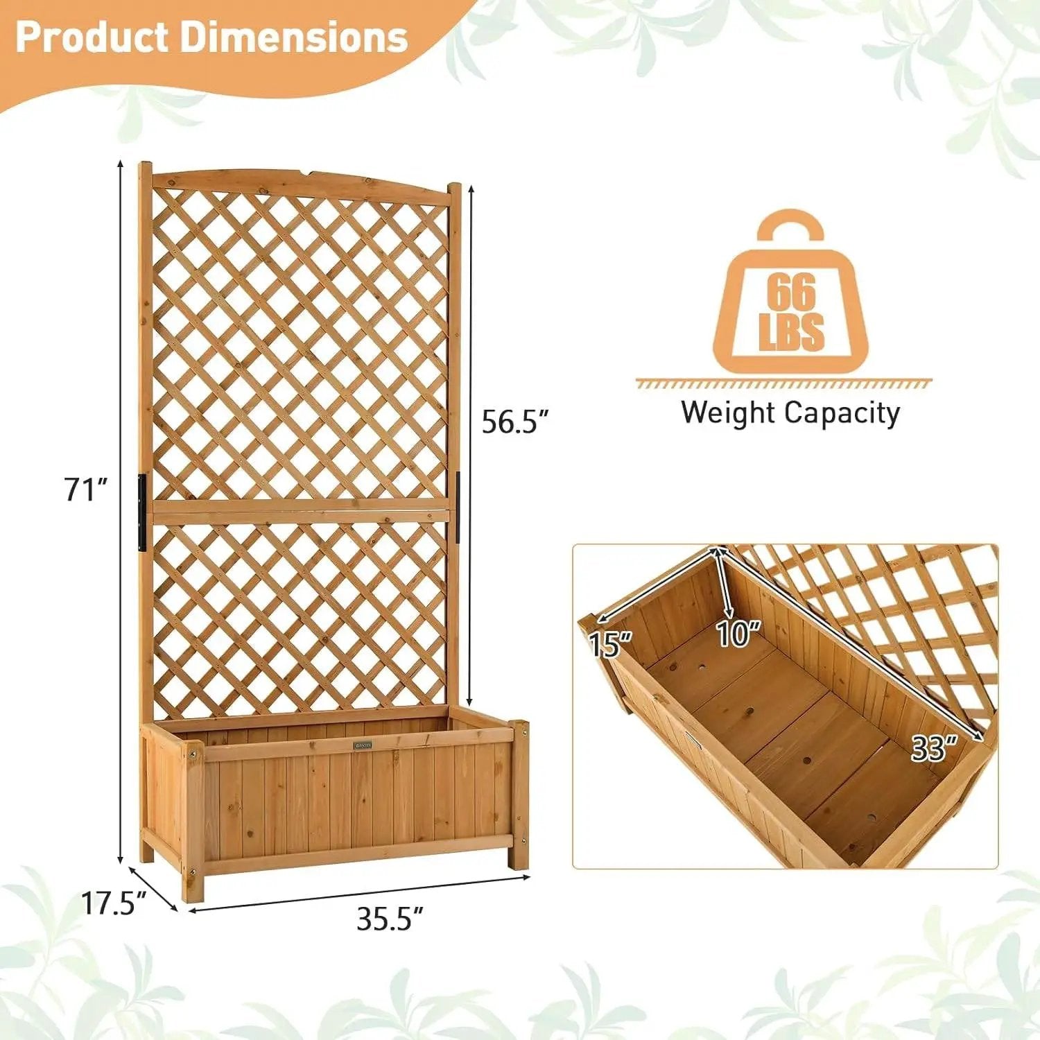 Outdoor Fir Wood Raised Garden Bed Planter Box with 71-inch High Trellis by HomePacific