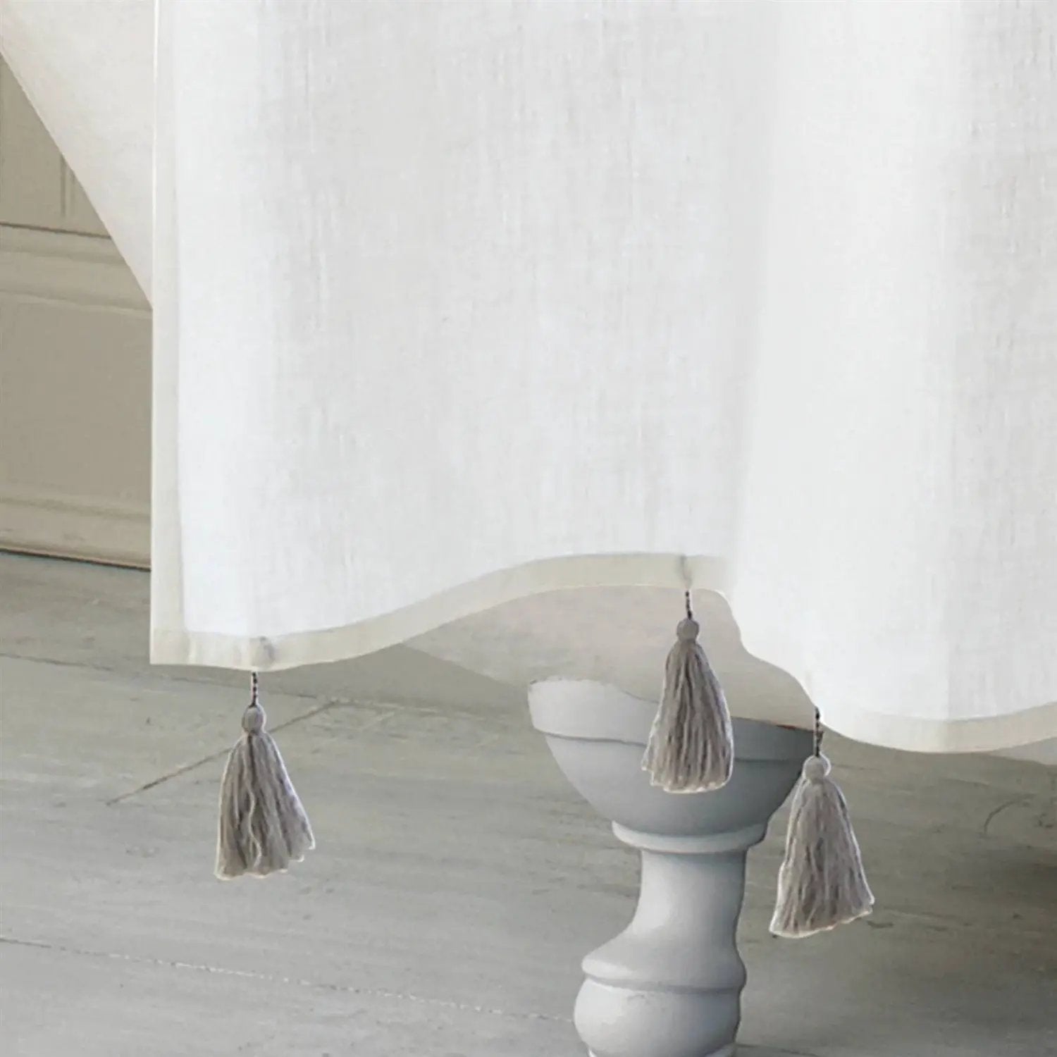 72-inch Grey and White Stripes Cotton Shower Curtain with Tassels by HomePacific