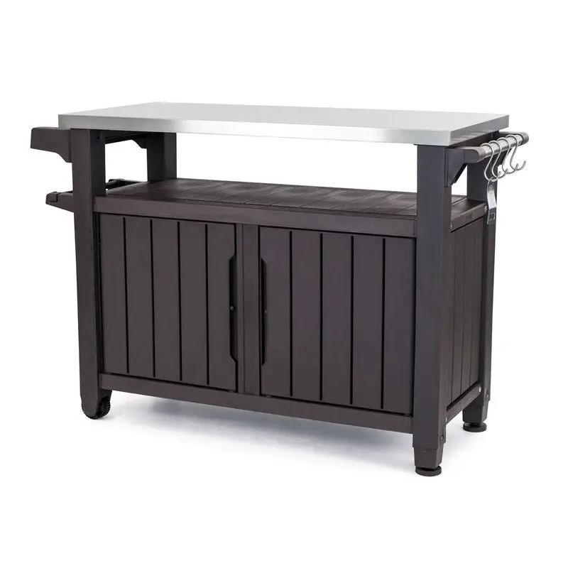Outdoor Grill Party Caster Bar Serving Cart with Storage Dark Brown by HomePacific