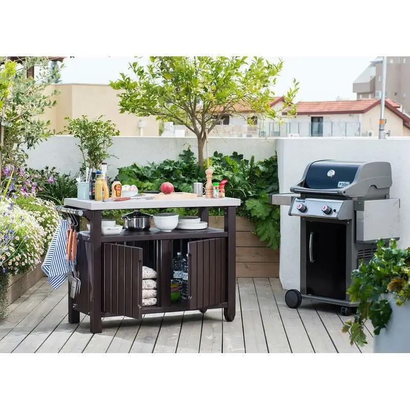 Outdoor Grill Party Caster Bar Serving Cart with Storage Dark Brown by HomePacific