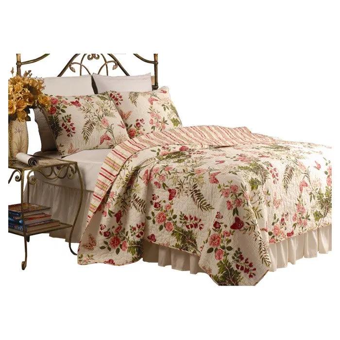 Full / Queen size Piece 100% Cotton Quilt Set Crimson Clover Floral by HomePacific