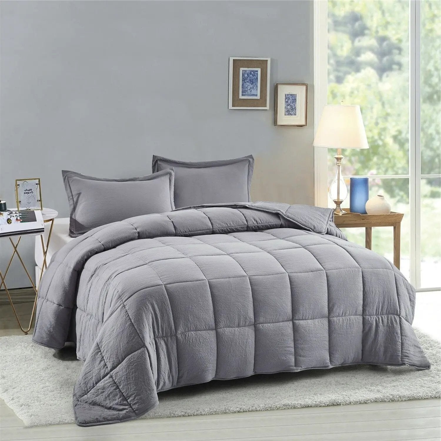 Queen Size Grey 3 Piece Microfiber Reversible Comforter Set by HomePacific