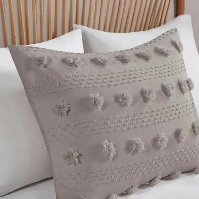 King/Cal King 3-Piece Grey Microfiber Comforter Set with Decorative Pompoms by HomePacific