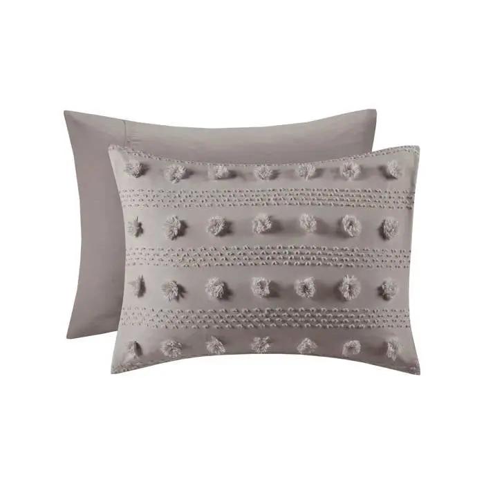 King/Cal King 3-Piece Grey Microfiber Comforter Set with Decorative Pompoms by HomePacific