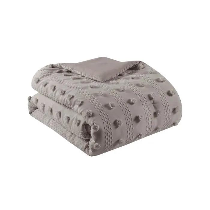 King/Cal King 3-Piece Grey Microfiber Comforter Set with Decorative Pompoms by HomePacific