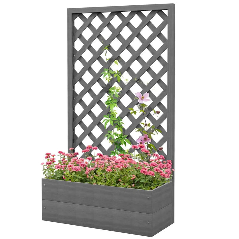 Outdoor Raised Garden Bed Planter Box with Lattice Trellis in Grey Wood Finish by HomePacific