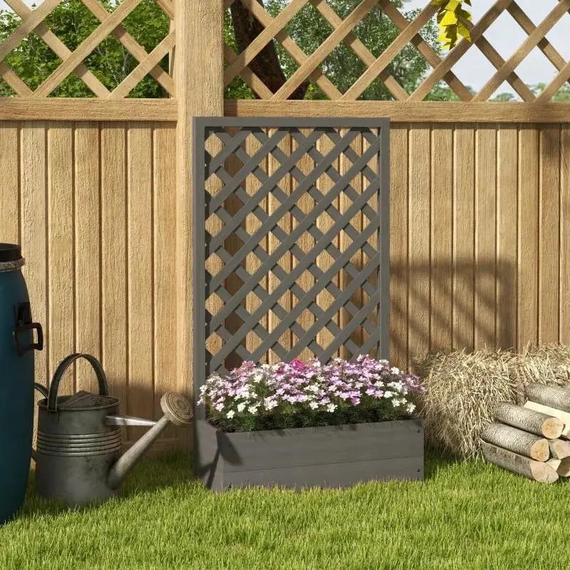 Outdoor Raised Garden Bed Planter Box with Lattice Trellis in Grey Wood Finish by HomePacific