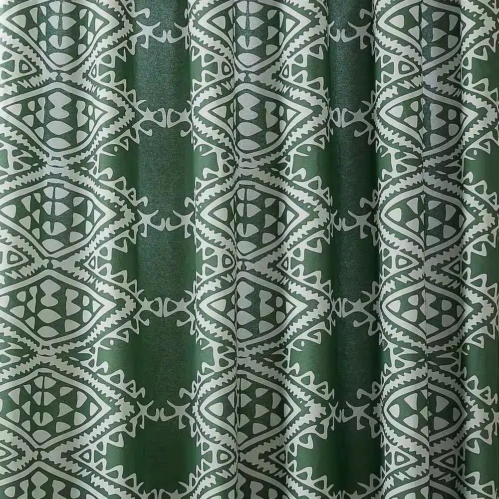 72 x 72 inch Cotton Poly Shower Curtain with Green White Geometric Motif Pattern by HomePacific