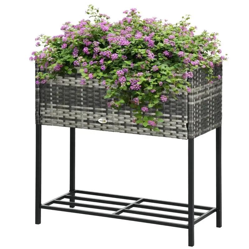Grey Modern PE Rattan Wicker Raised Garden Bed Elevated Planter Box by HomePacific