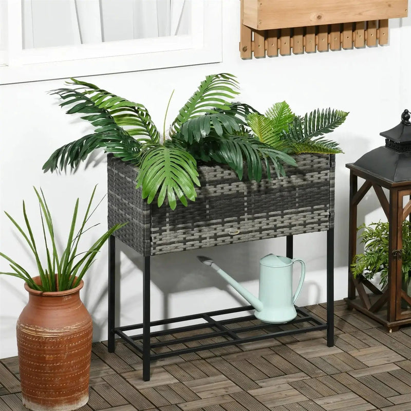 Grey Modern PE Rattan Wicker Raised Garden Bed Elevated Planter Box by HomePacific
