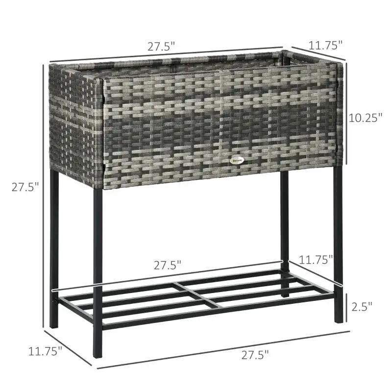 Grey Modern PE Rattan Wicker Raised Garden Bed Elevated Planter Box by HomePacific