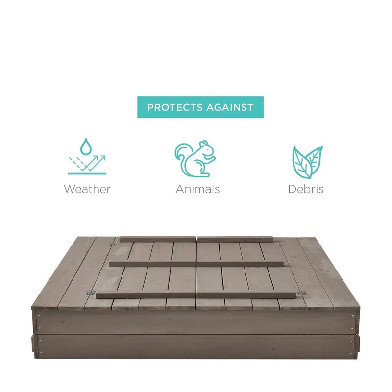 Sturdy Cedar Wood Kids Outdoor Sandbox with Benches in Grey Finish by HomePacific