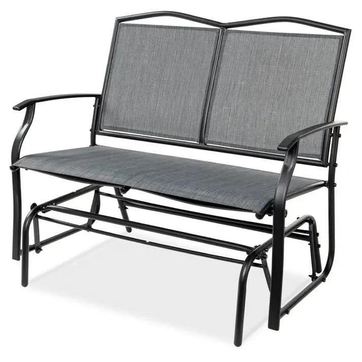 2 Seater Mesh Patio Loveseat Swing Glider Rocker with Armrests in Grey by HomePacific