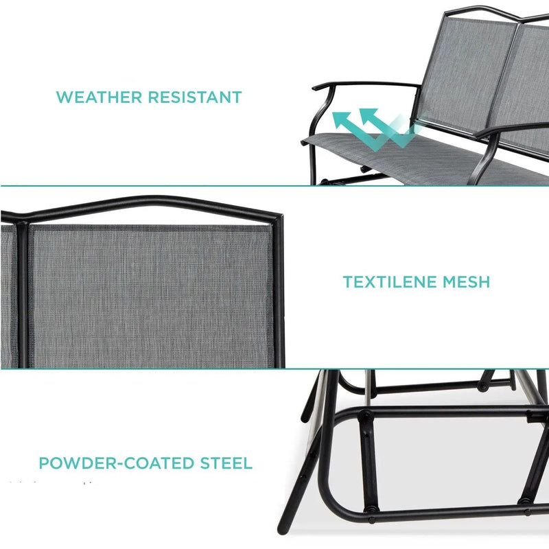 2 Seater Mesh Patio Loveseat Swing Glider Rocker with Armrests in Grey by HomePacific
