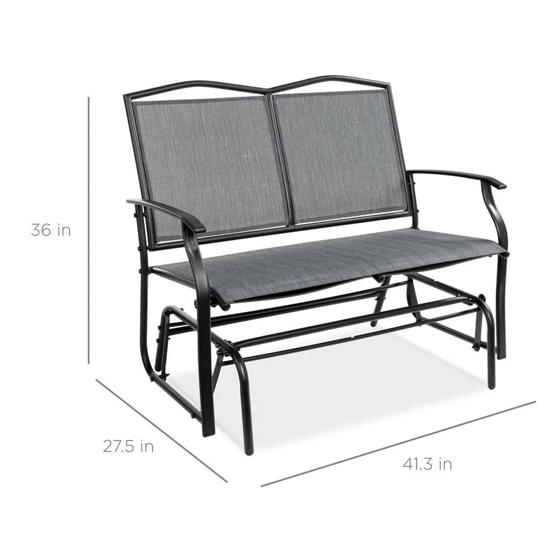 2 Seater Mesh Patio Loveseat Swing Glider Rocker with Armrests in Grey by HomePacific