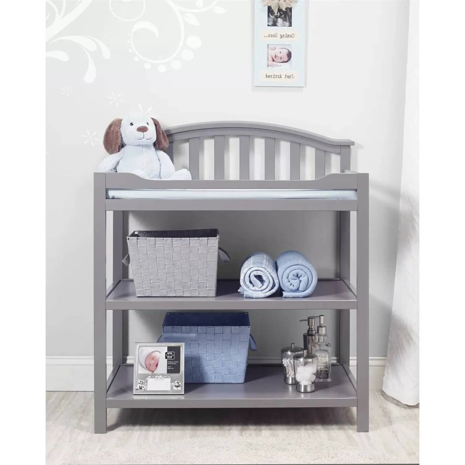 SF Home Baby Toddler Changing Table in Grey Wood Finish with Changing Pad by HomePacific