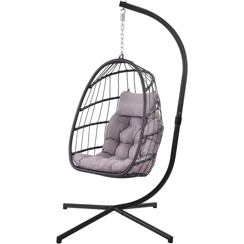 Grey Indoor/Outdoor Wicker Rattan Aluminum Frame Swing Egg Chair Hammock by HomePacific
