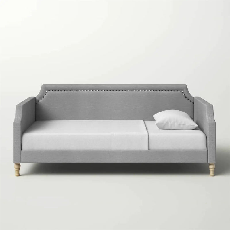 Twin size Grey Polyester Fabric Upholstered Daybed with Nailhead Trim by HomePacific
