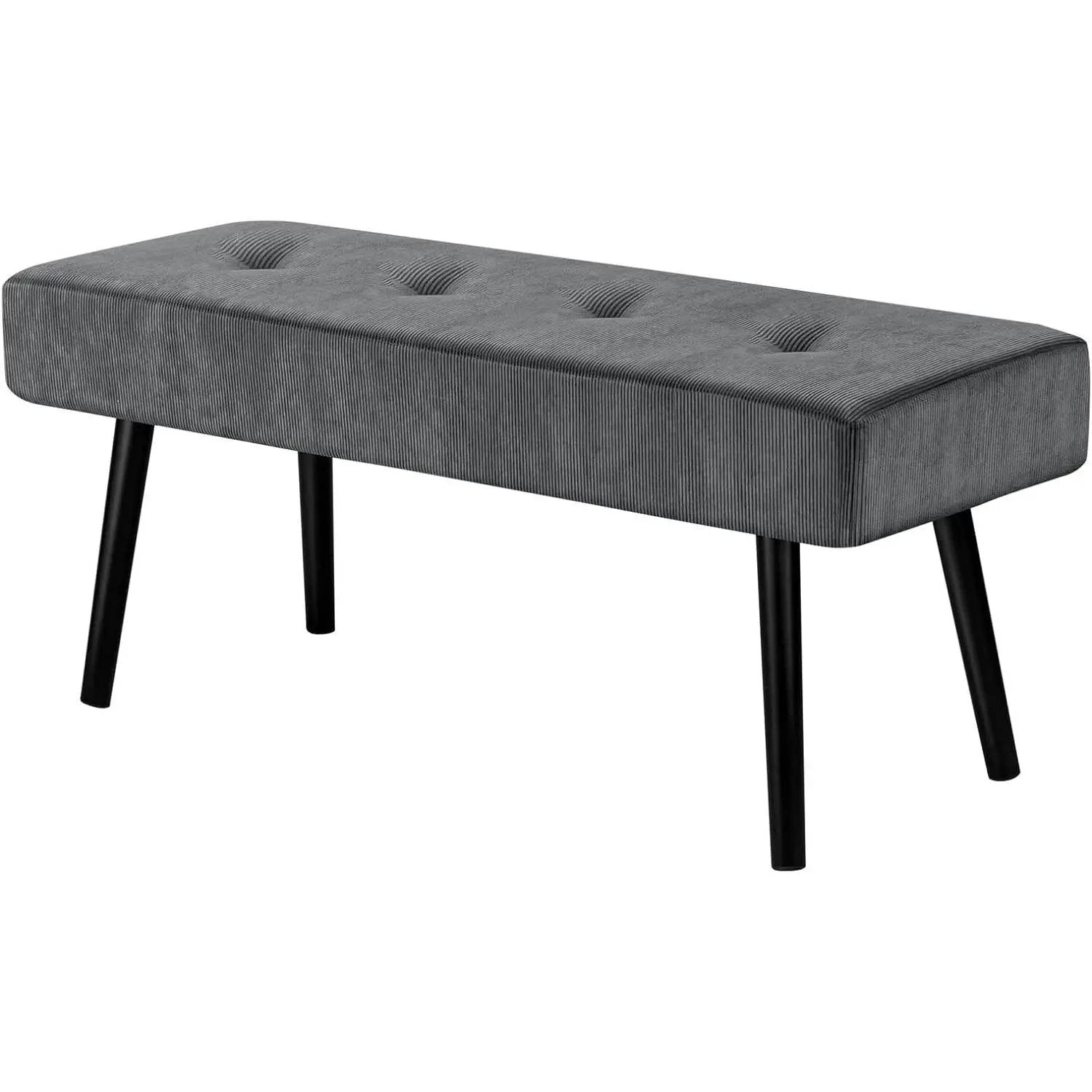Mid-Century Grey Corduroy Upholstered End of Bed Bench with Black Metal Legs by HomePacific