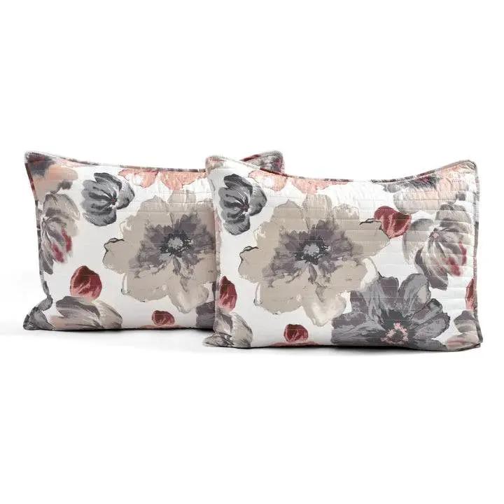 King size Coral Grey Flowers Lightweight Polyester Microfiber Quilt Set by HomePacific