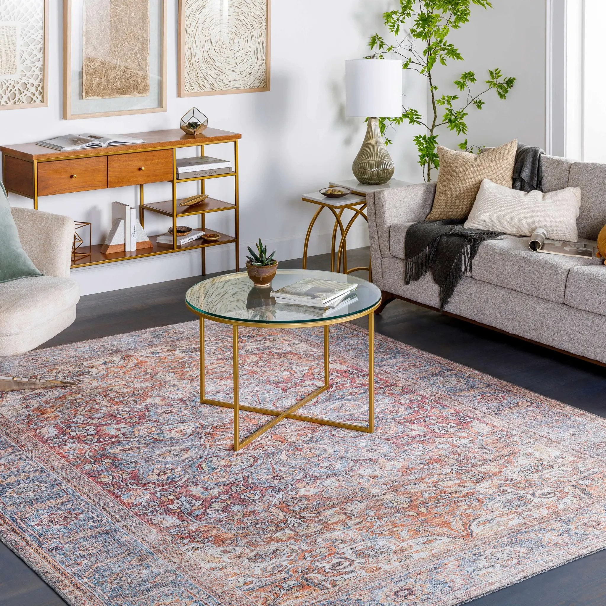 Rust Gardnertown Medallion Washable Area Rug - Clearance by Boutique Rugs
