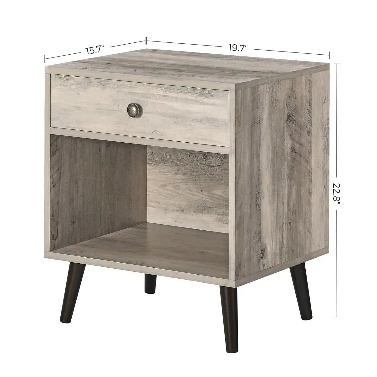 Mid-Century Modern 1-Drawer Nightstand Bedroom End Table in Grey Wood Finish by HomePacific
