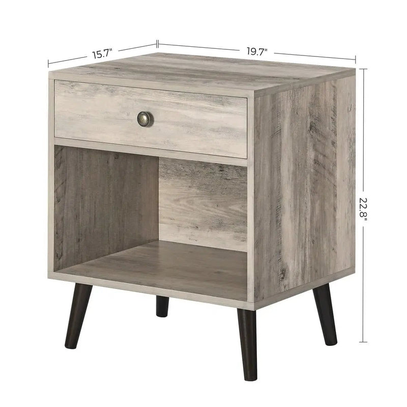 Mid-Century Modern 1-Drawer Nightstand Bedroom End Table in Grey Wood Finish by HomePacific