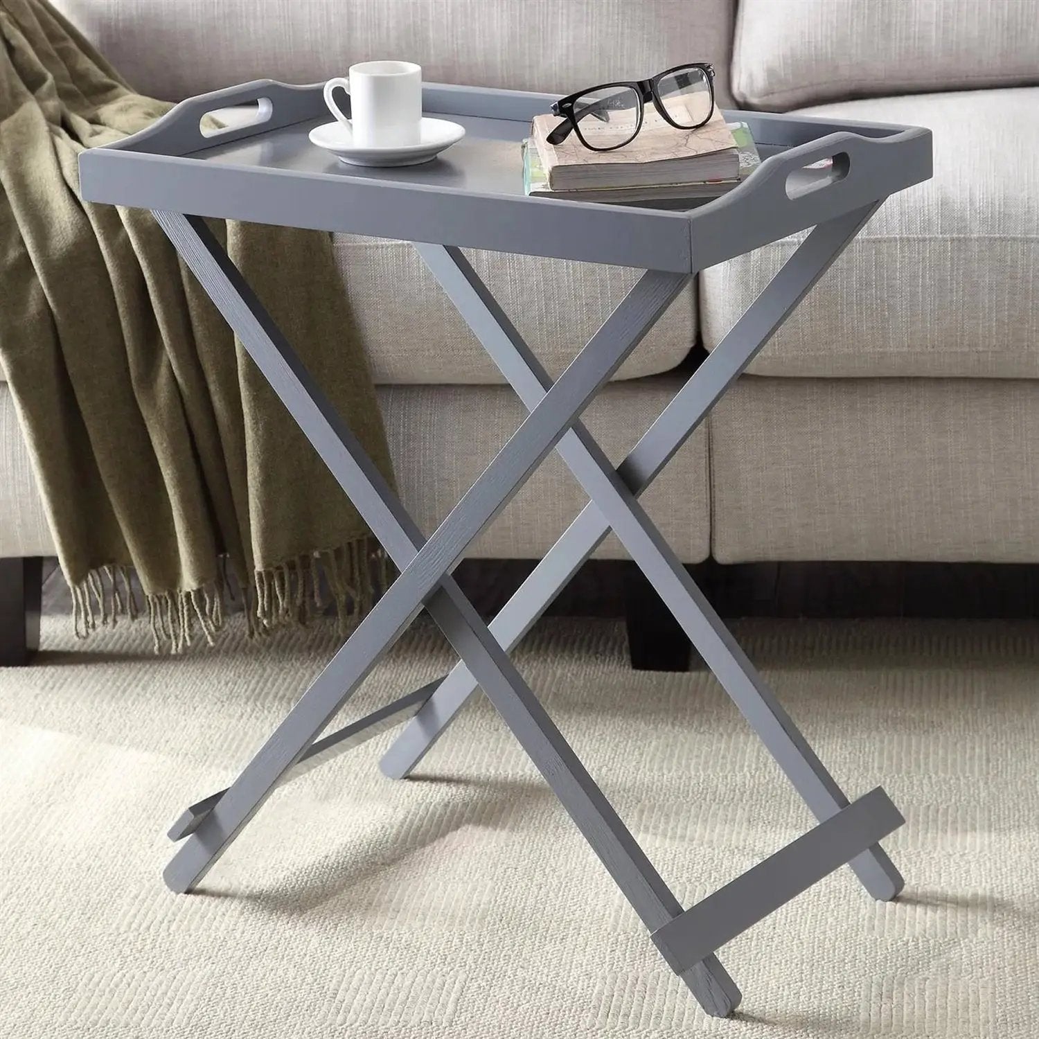 Folding TV Tray Bedside Table in Grey Wood Finish by HomePacific
