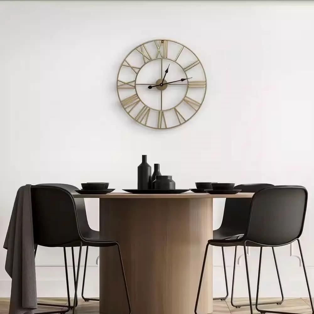 Round 24-inch Decorative Gold Metal Wall Clock Roman Numerals and Black Hands by HomePacific