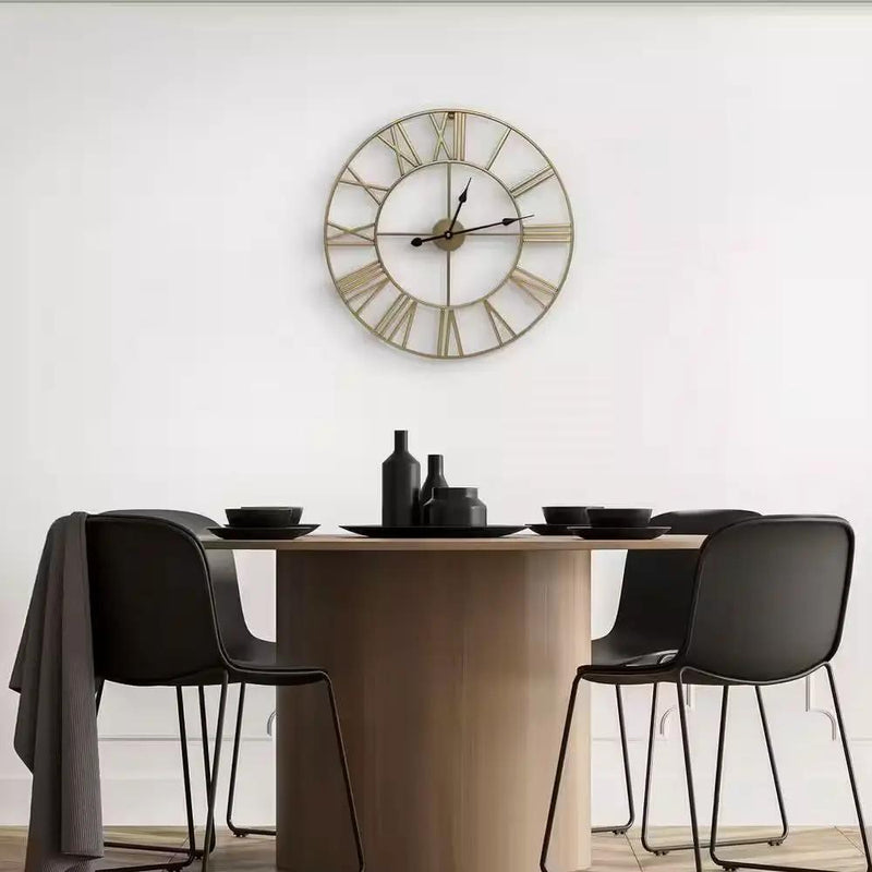 Round 24-inch Decorative Gold Metal Wall Clock Roman Numerals and Black Hands by HomePacific