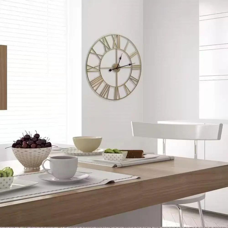 Round 24-inch Decorative Gold Metal Wall Clock Roman Numerals and Black Hands by HomePacific