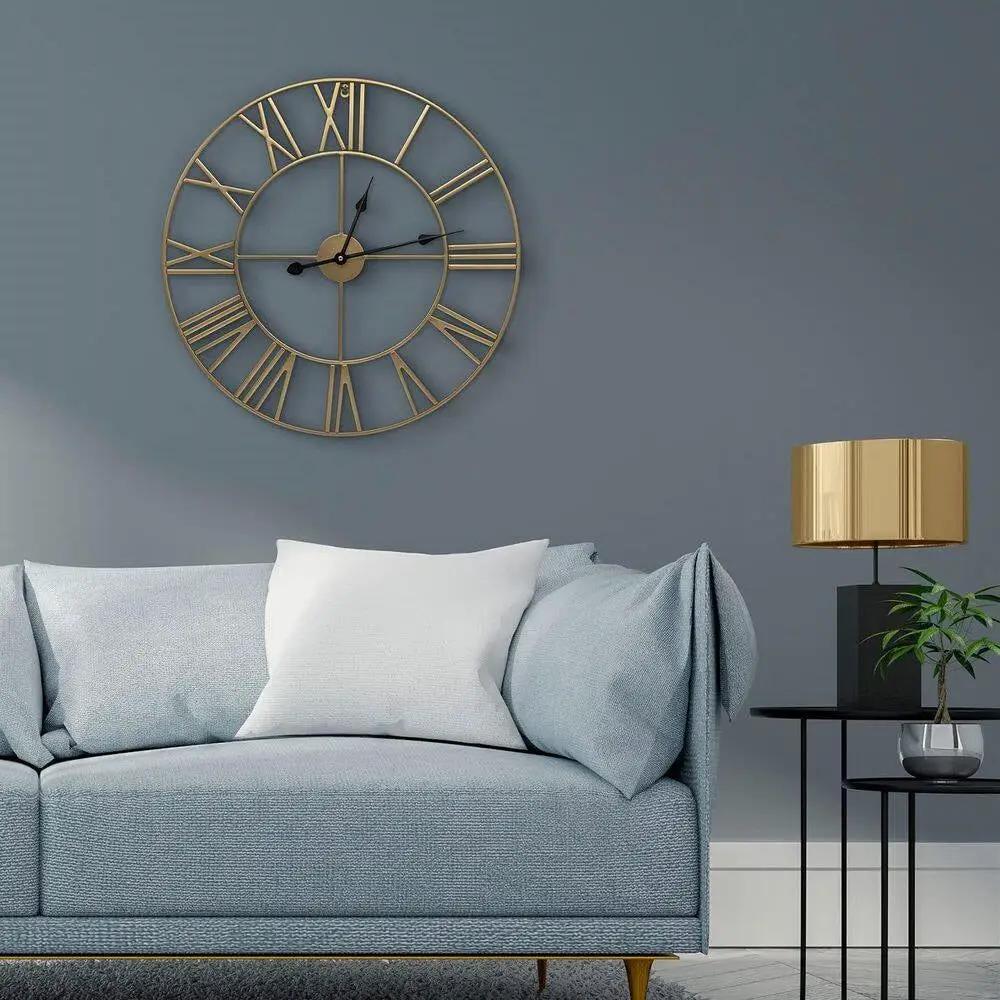 Round 24-inch Decorative Gold Metal Wall Clock Roman Numerals and Black Hands by HomePacific