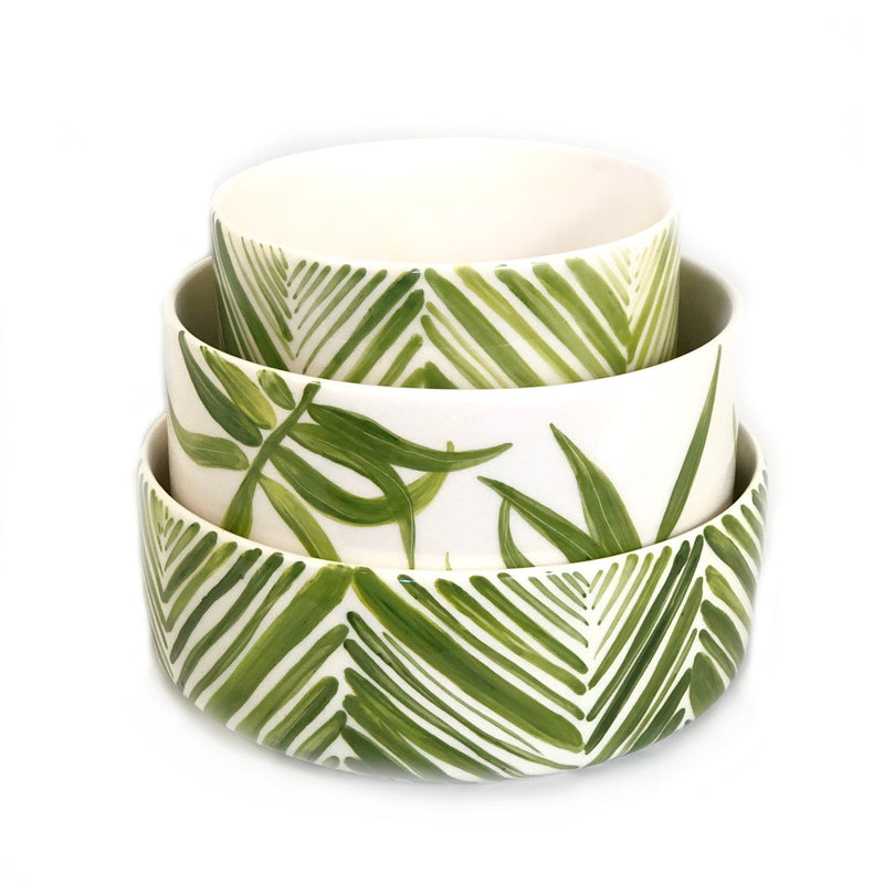 Cylinder Serving Bowl - Green Floating Leaves, photo 3 of 4