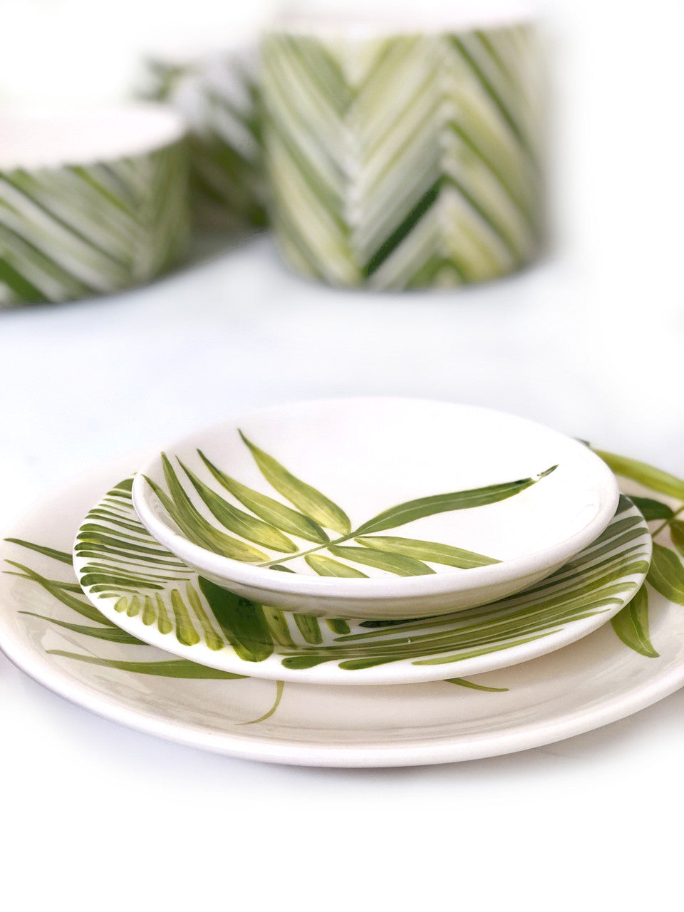 Tall Serving Bowl - Green Palm Leaves, photo 3 of 6