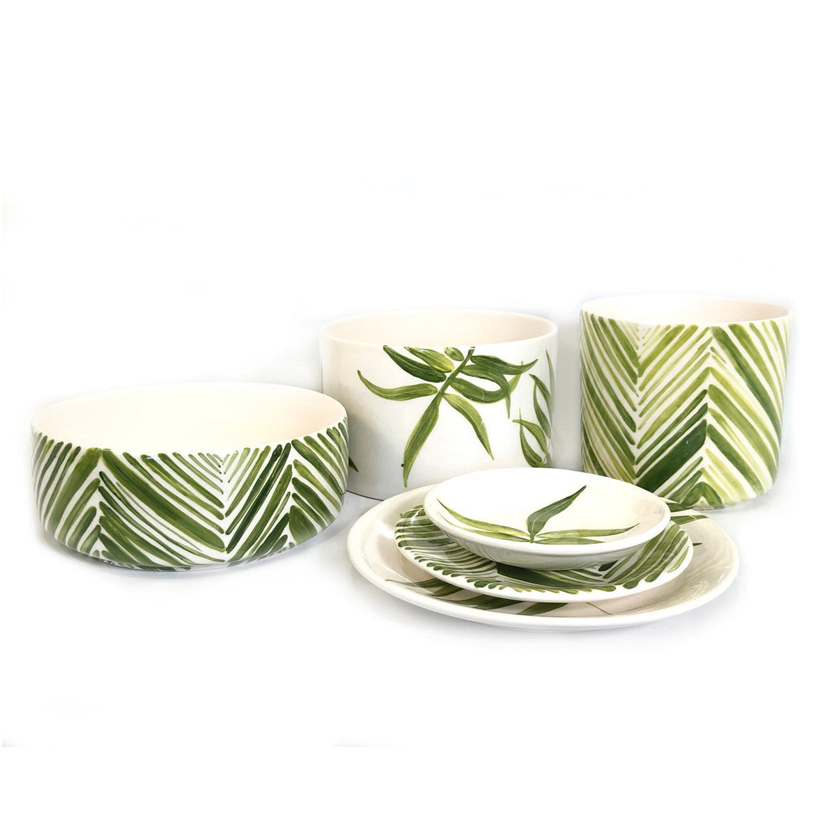 Wide Serving Bowl - Green Palm Leaves, photo 4 of 5