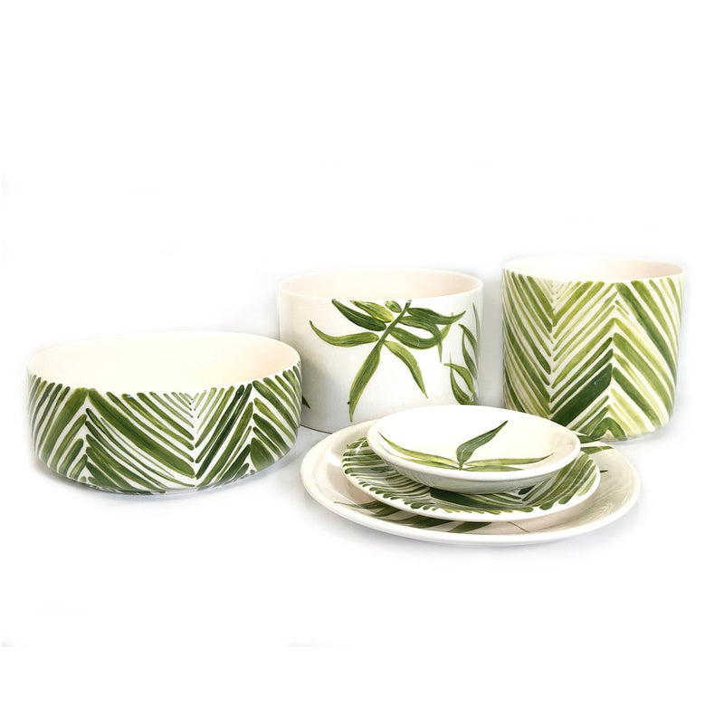 Cylinder Serving Bowl - Green Floating Leaves, photo 4 of 4