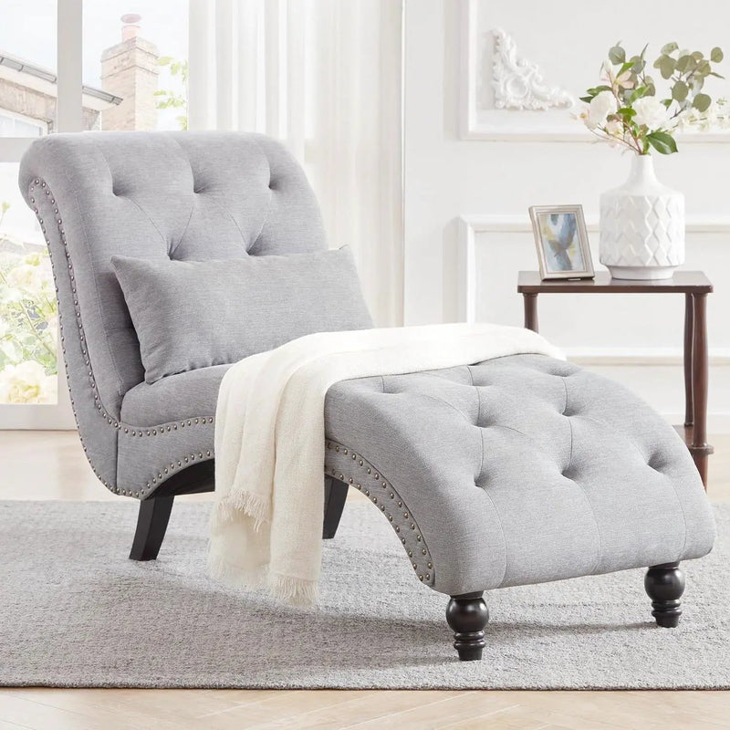 Grey Linen Upholstered Armless Chaise Lounge Chair with Pillow by HomePacific