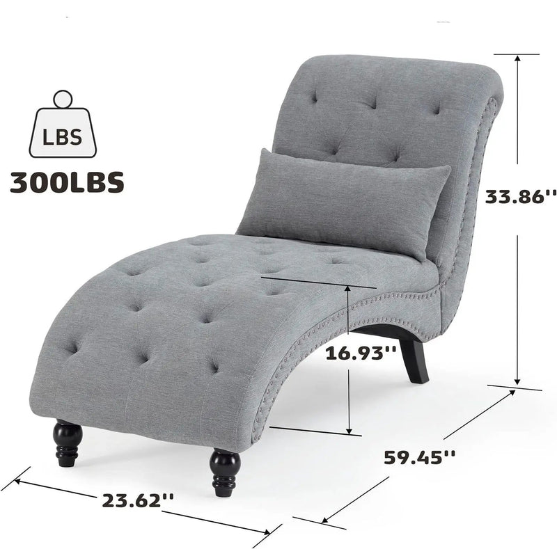 Grey Linen Upholstered Armless Chaise Lounge Chair with Pillow by HomePacific