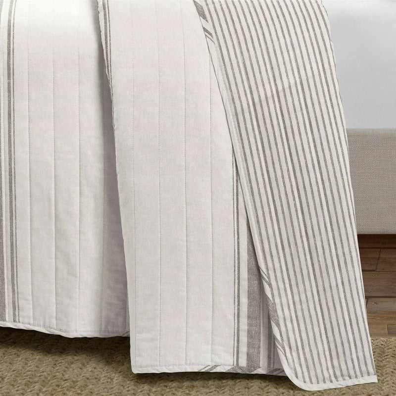Twin/Twin XL Grey Off-White 2 Piece Stripe Reversible Cotton Quilt Set by HomePacific