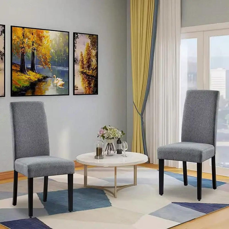 Set of 2 Modern Grey Fabric Upholstered Dining Chair with Black Wood Legs by HomePacific