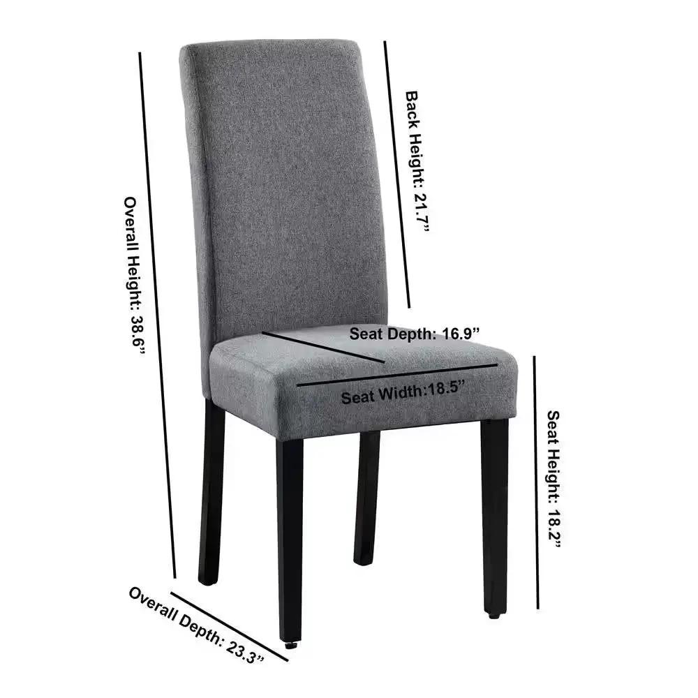 Set of 2 Modern Grey Fabric Upholstered Dining Chair with Black Wood Legs by HomePacific