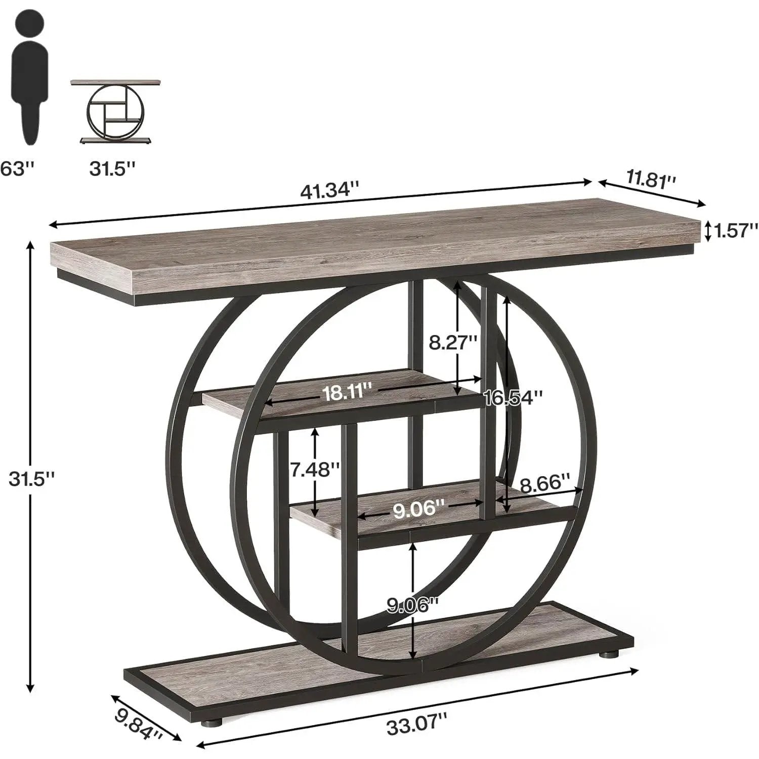 Modern 41-inch Wide Narrow Entryway Console Table with Grey Wood Finish Shelves by HomePacific