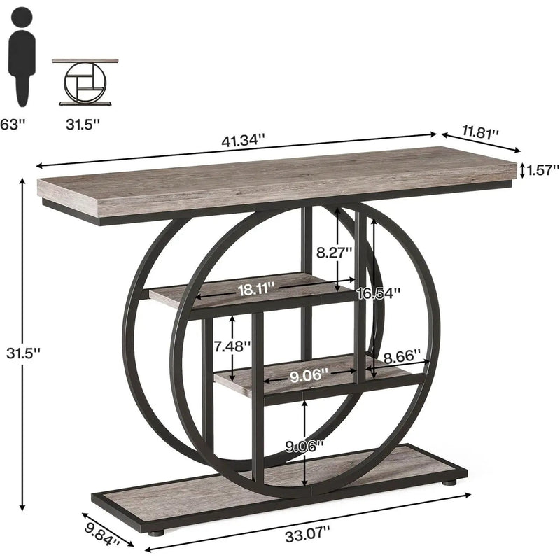 Modern 41-inch Wide Narrow Entryway Console Table with Grey Wood Finish Shelves by HomePacific