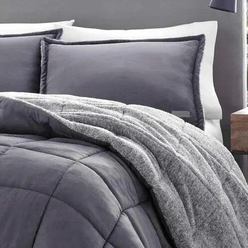 Full/Queen Plush Sherpa Reversible Micro Suede Comforter Set in Gray by HomePacific