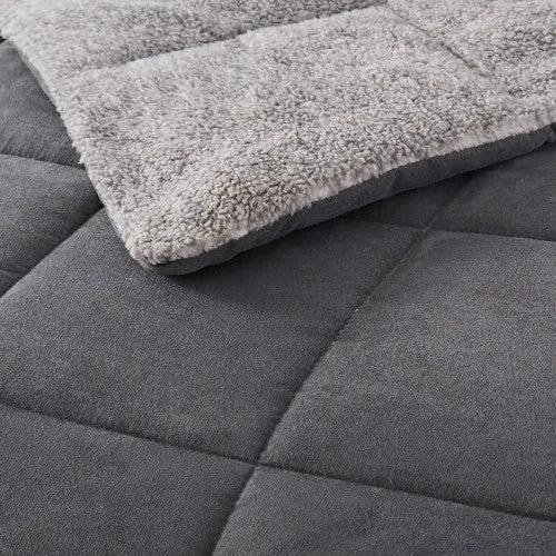 Full/Queen Plush Sherpa Reversible Micro Suede Comforter Set in Gray by HomePacific