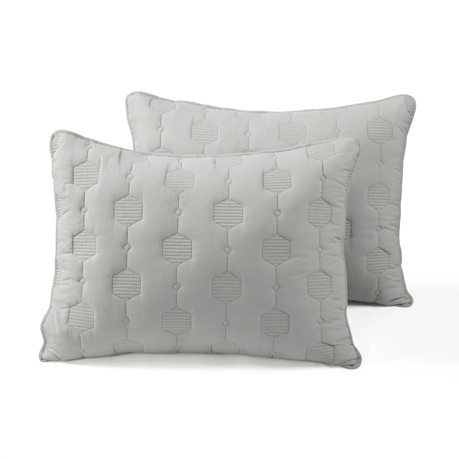 Full/Queen Hexagonal Pattern Lightweight Grey Textured Cotton 3 Piece Quilt Set by HomePacific