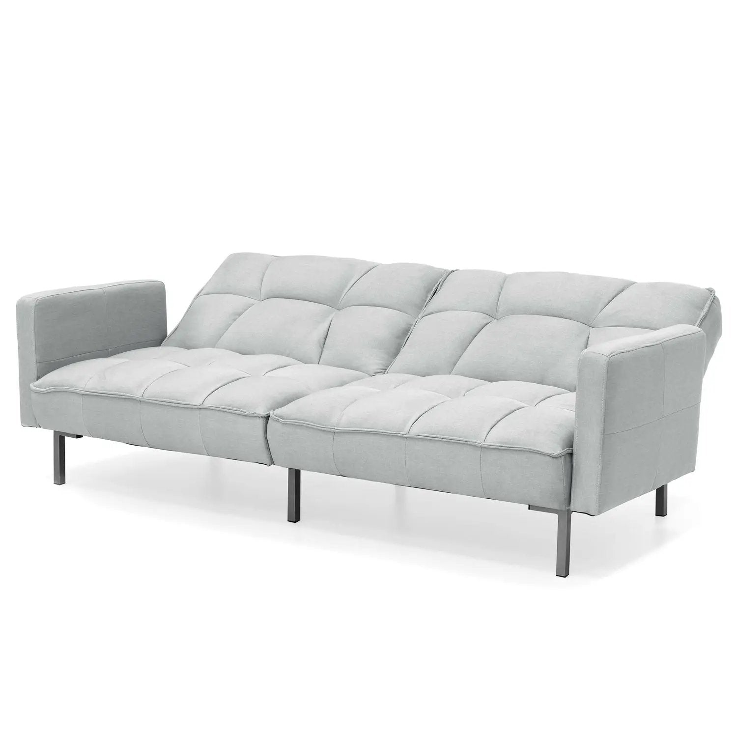 Plush Gray Split-Back Design Convertible Linen Tufted Futon w/ 2 Pillows by HomePacific